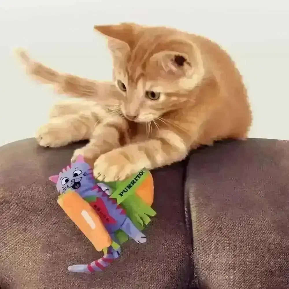 KONG Pull-A-Partz Purrito plush toy with colorful design for pounce fun and hunting instincts
