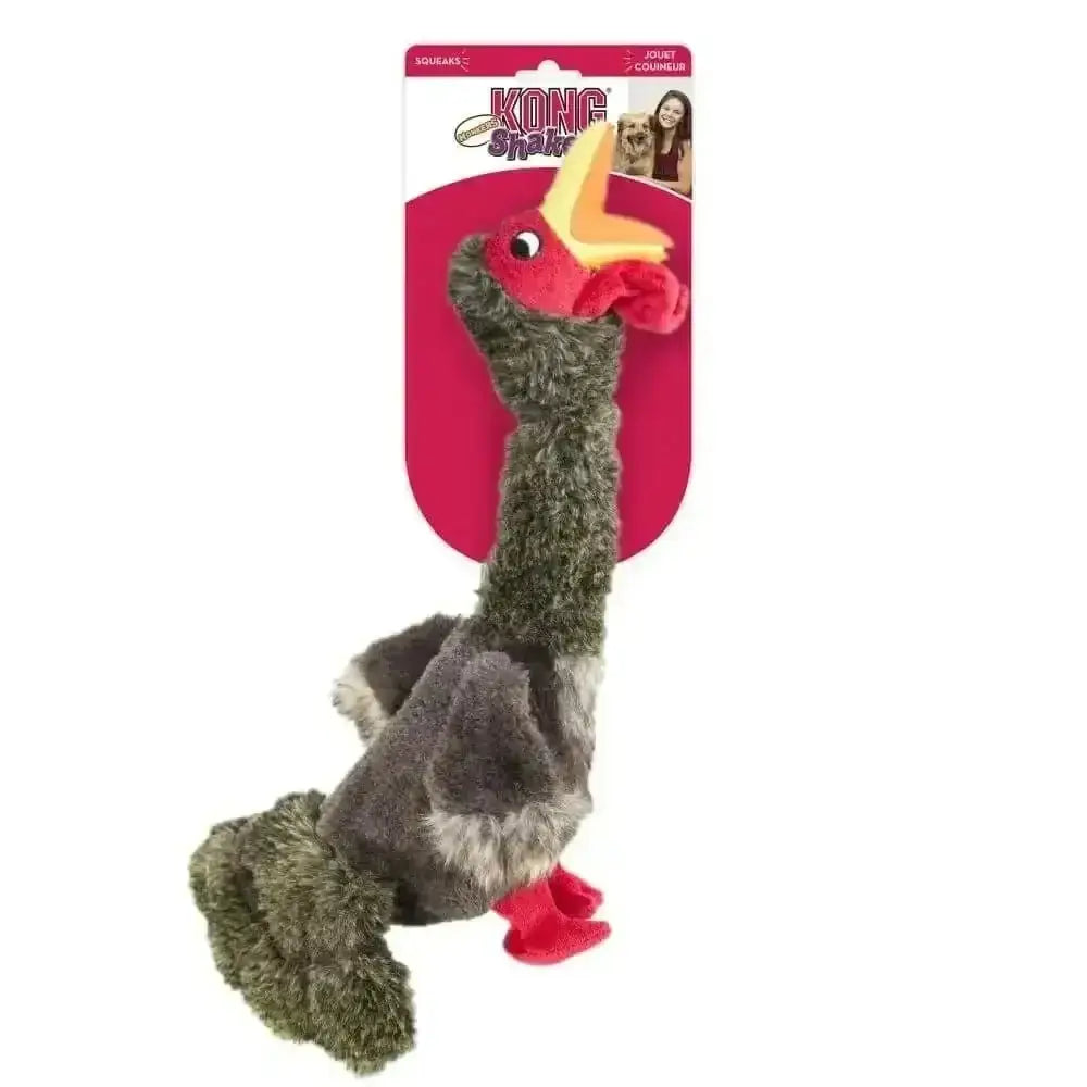 KONG Shaker Honker Large Turkey plush toy with green and brown feathers for natural chewing instincts