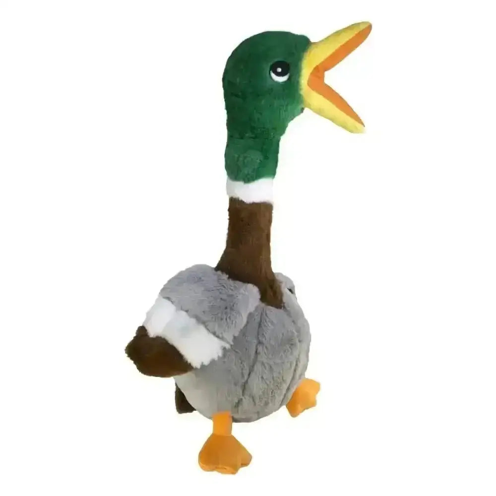Plush KONG Shakers Honkers large duck toy with green head, brown body, and white collar