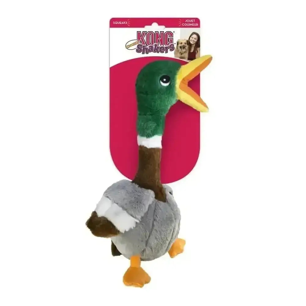 KONG Shakers Honkers Large Duck toy with green head gray body and orange beak