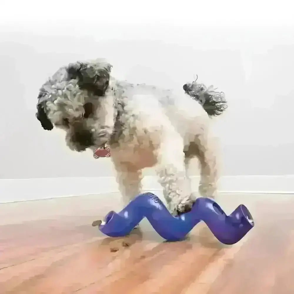 KONG Treat Spiral Stick: blue twisty durable plastic dog toy with holes for unpredictable movement and physical stimulation