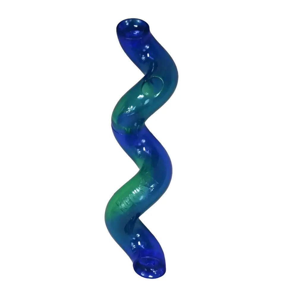 KONG Treat Spiral Stick: cobalt blue and emerald green glass pipe for unpredictable movement and physical stimulation