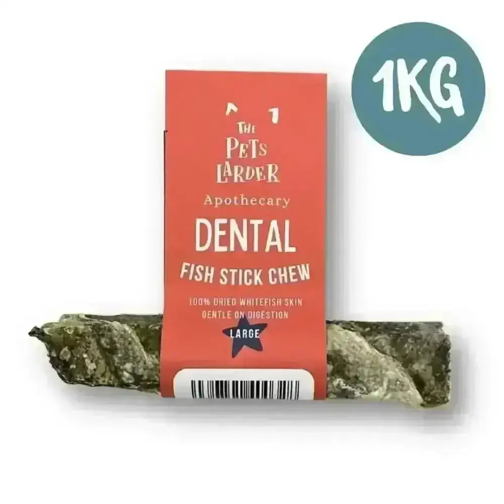 Large 1kg Pets Larder Fish natural dog chew, whitefish skin stick for dogs