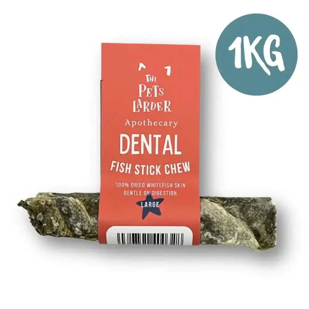 Large 1kg Pets Larder Fish natural dog chew, whitefish skin stick for dogs