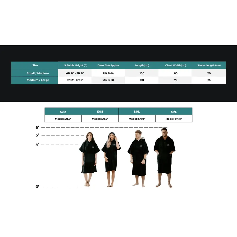 Black hooded towel robe with white trim, drawstring, lightweight cotton