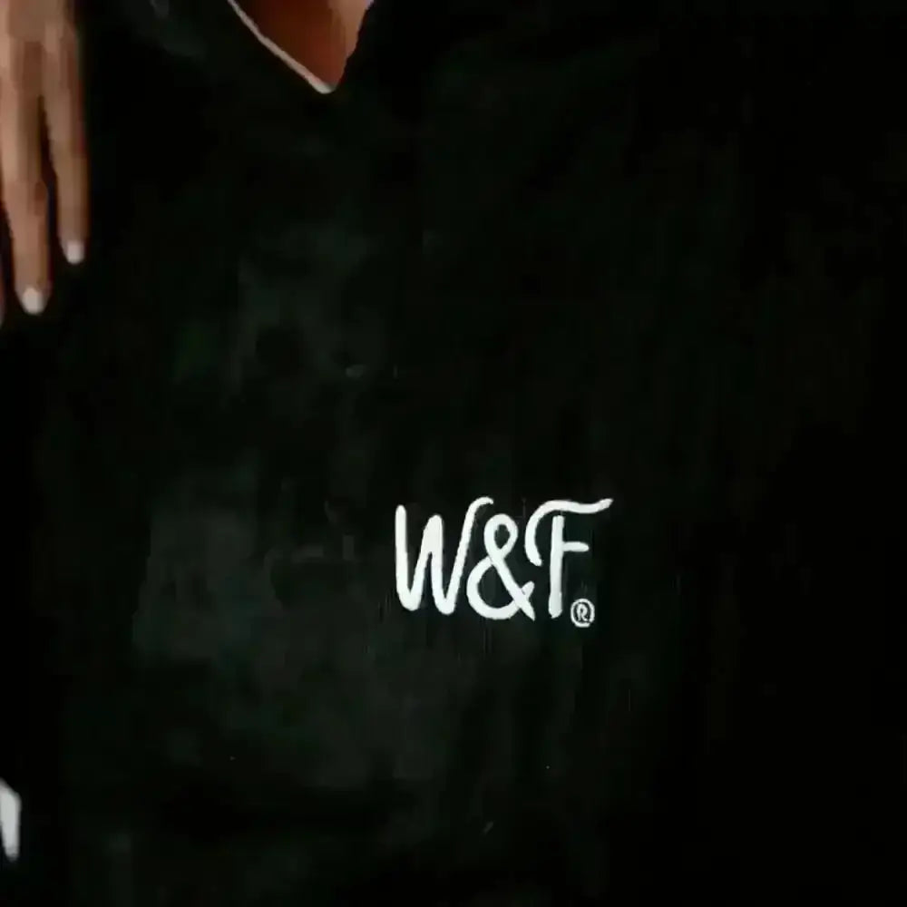 Black velour towel robe hoodie with white logo