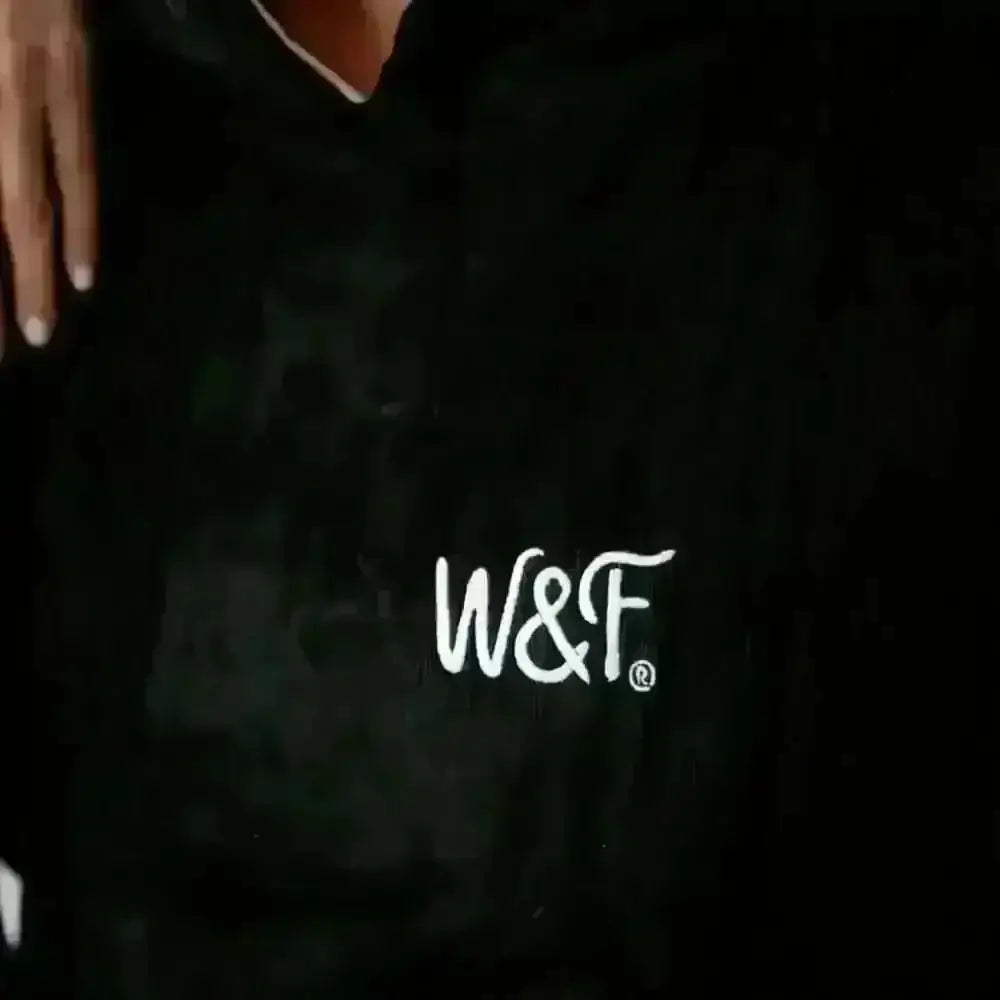 Black velour towel robe hoodie with white logo