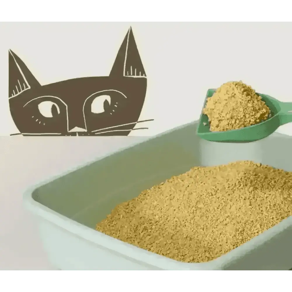 Maizy Cat Litter 100% Natural with brown cat face design and green scoop