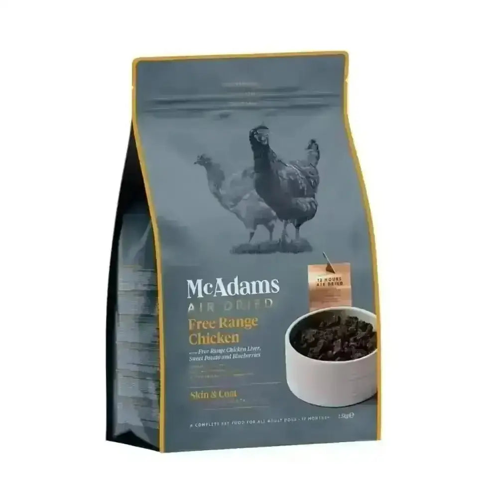 McAdams Air Dried Free Range Chicken Dog Food Bag showcasing premium air dried free range chicken