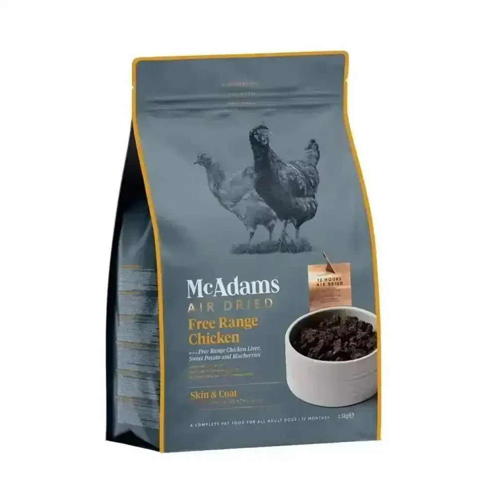 McAdams Air Dried Free Range Chicken Dog Food Bag showcasing premium air dried free range chicken