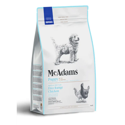 McAdams Puppy food packaging on a white background