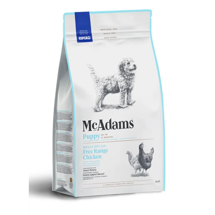 McAdams Puppy food packaging on a white background
