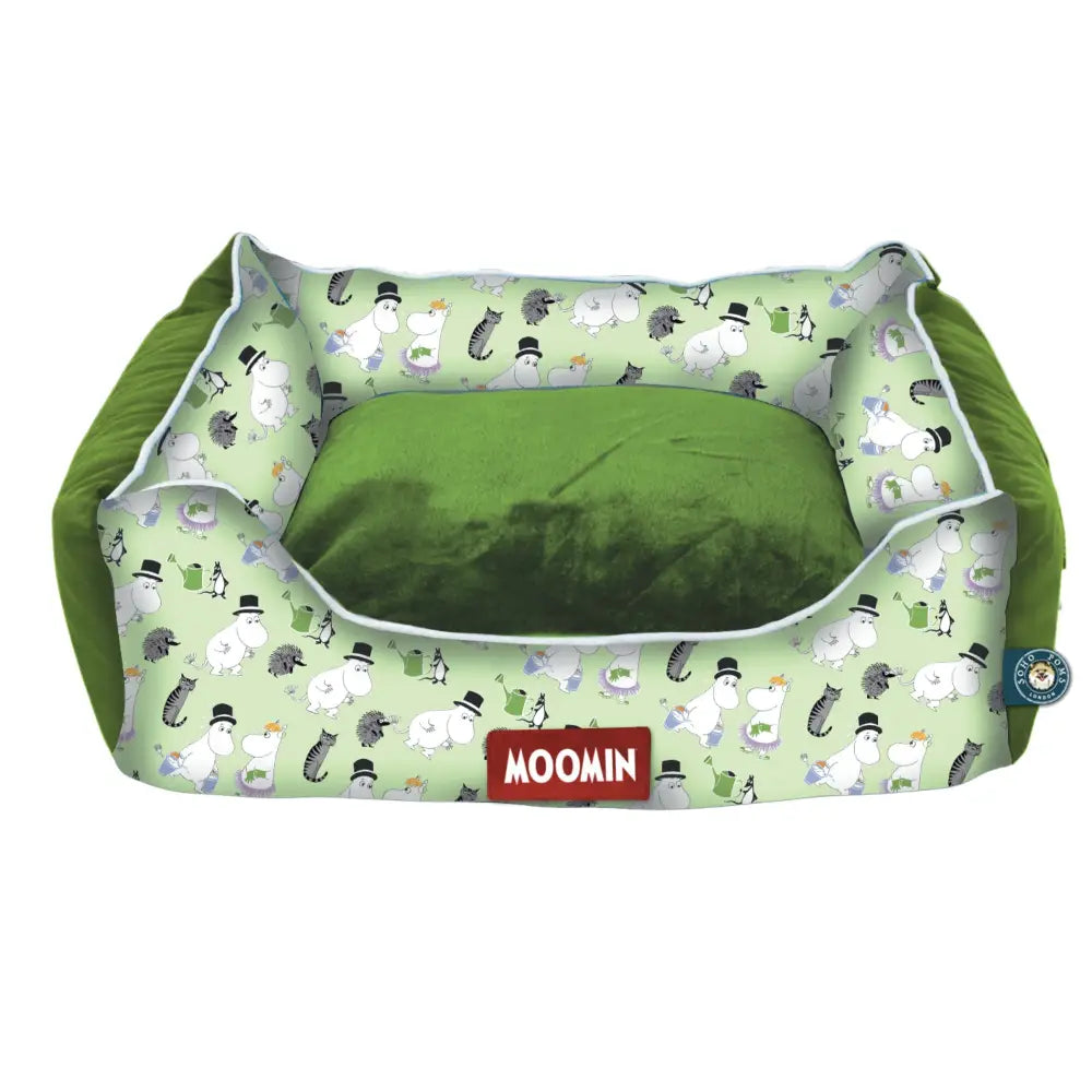 Green leaves bed for pets with white and gray design, soft material from SohoPoms