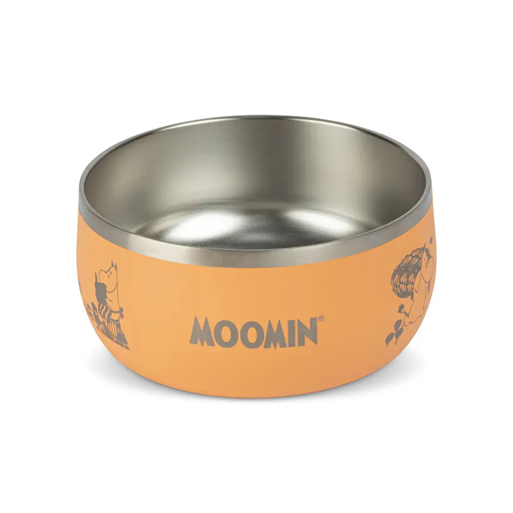 Orange Moomins Peach Lunar Bowl with stainless steel interior for natural cat food or best wet dog food