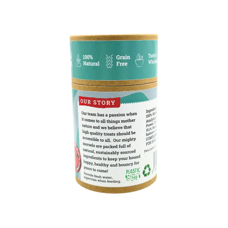 Natural Cornish Whitefish Fingers in plastic-free cylindrical container