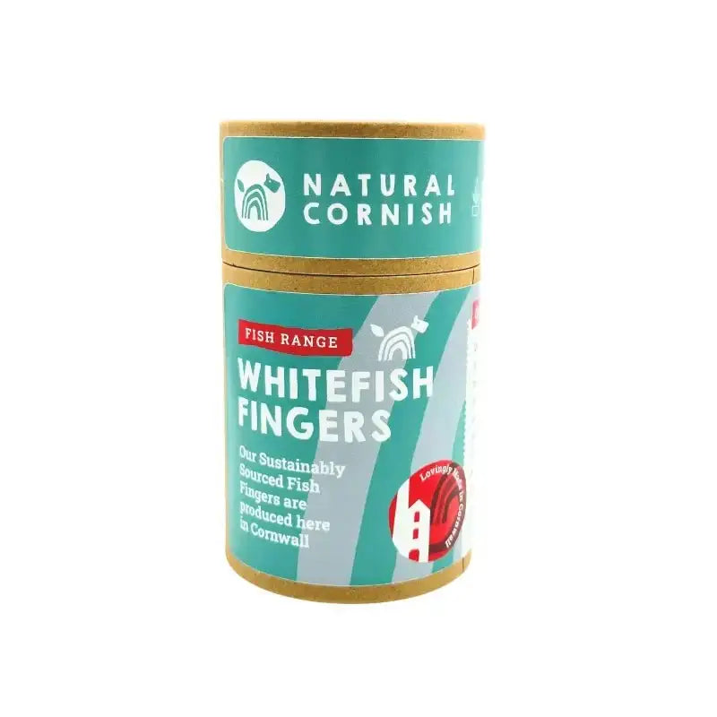 Natural Cornish Whitefish Fingers in cylindrical container