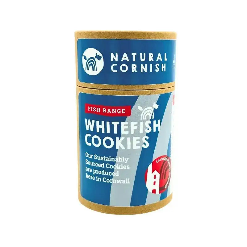 Whitefish and Potato Cookies packaging for Natural Cornish Dog Treats, natural dog treats
