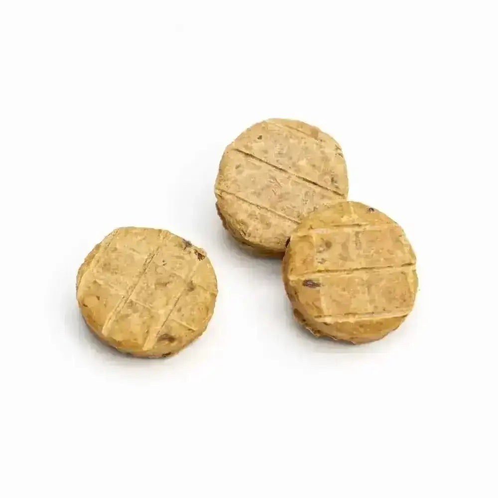 Golden peanut butter cookies with crisscross pattern, natural dog treats for dogs