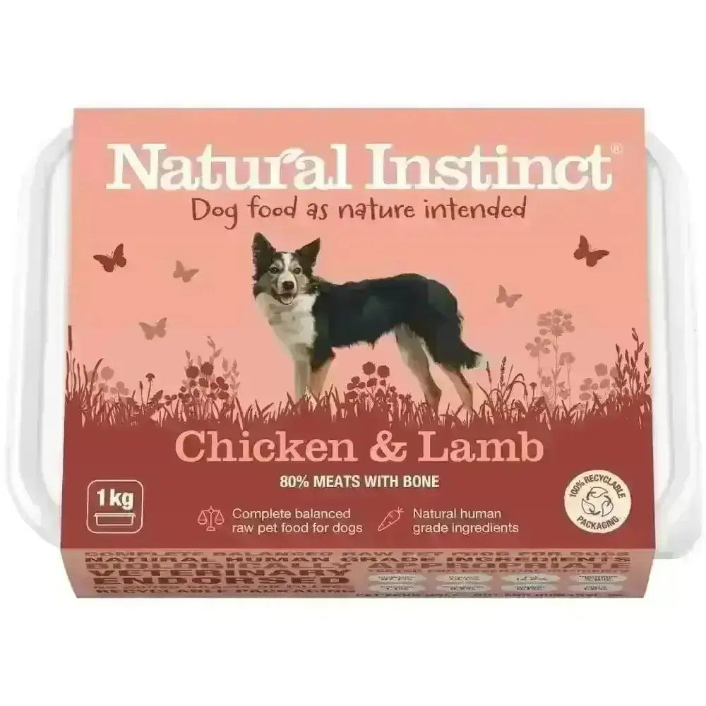 Natural Instinct Natural Chicken and Lamb dog food box with natural chicken and lamb heart