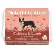 Natural Instinct Natural Chicken and Lamb dog food box with natural chicken and lamb heart