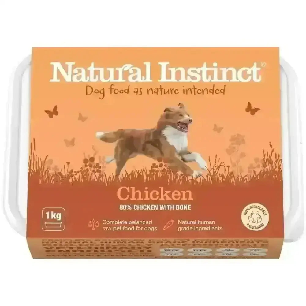 1kg Natural Instinct natural chicken dog food tray with bone