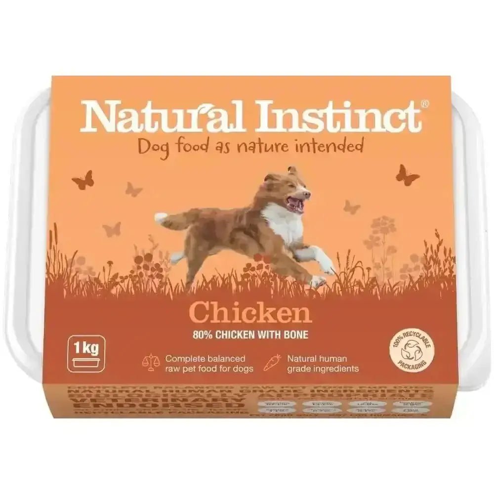 1kg Natural Instinct natural chicken dog food tray with bone