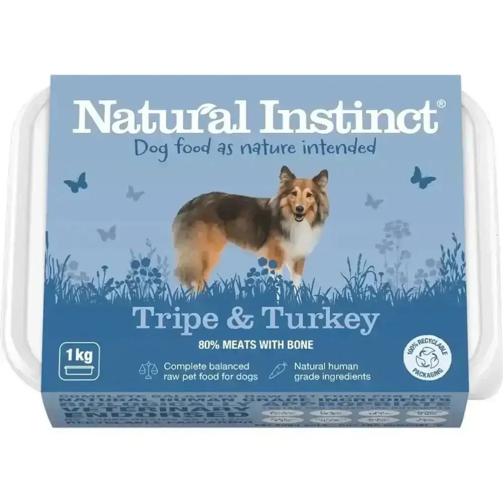 Natural Instinct beef green tripe and turkey dog food tray