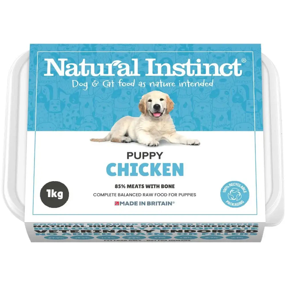 1kg Natural Instinct Puppy Chicken raw food tray with brewers yeast