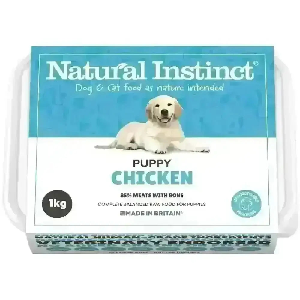 1kg Natural Instinct Puppy Chicken raw food tray with brewers yeast