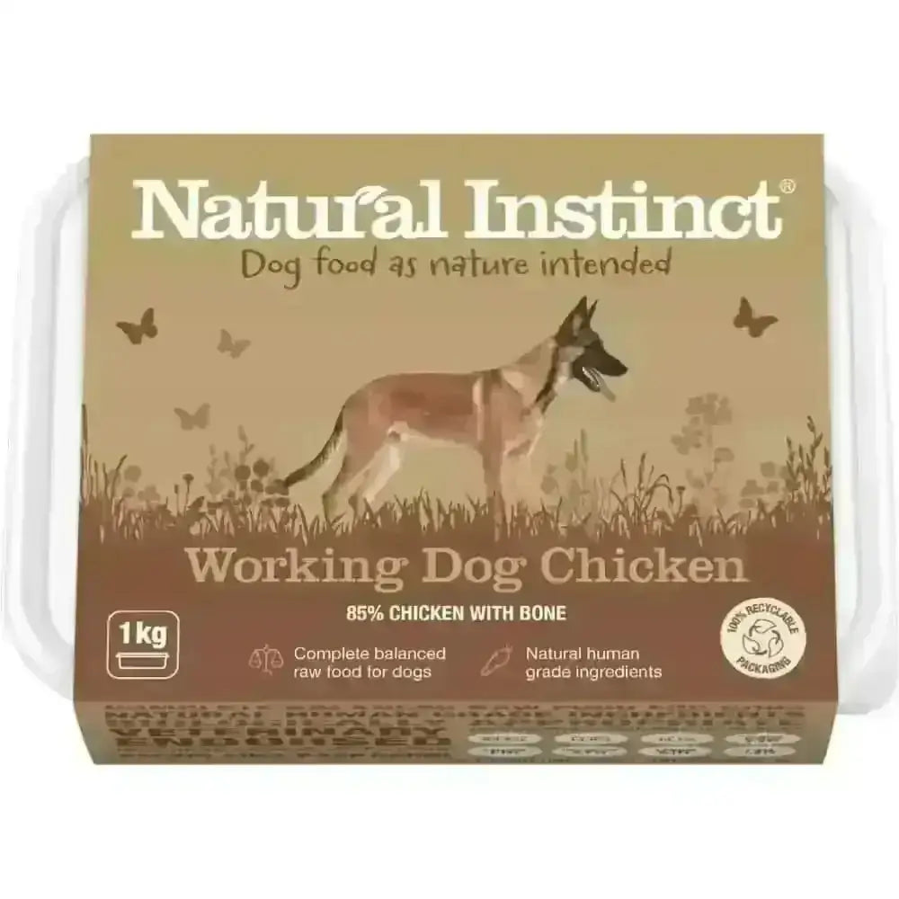 Natural Instinct Working Dog Chicken 1kg raw food with Belgian Malinois packaging