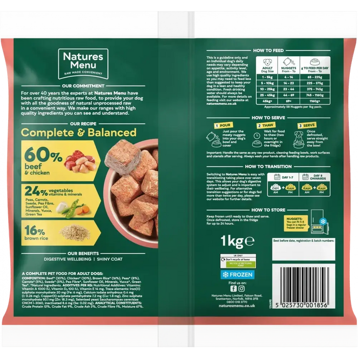 60/40 Beef and Chicken with Vegetables and Brown Rice For Adult Dogs | Natural complete raw food for dogs