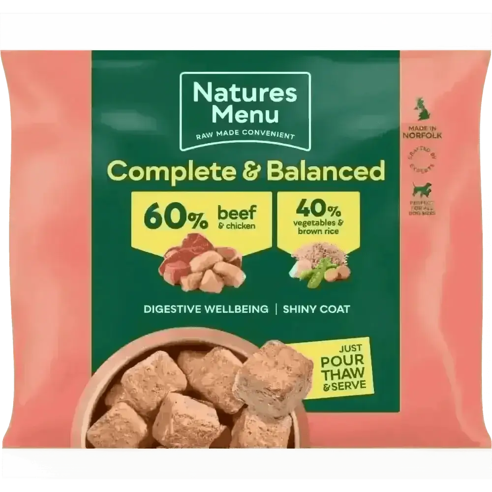 Natures Menu 60/40 beef chicken dog food with brown rice and vegetables