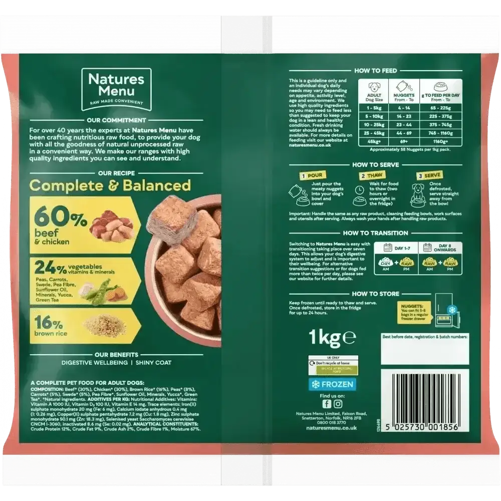 Natures Menu beef and chicken dog food with brown rice nuggets