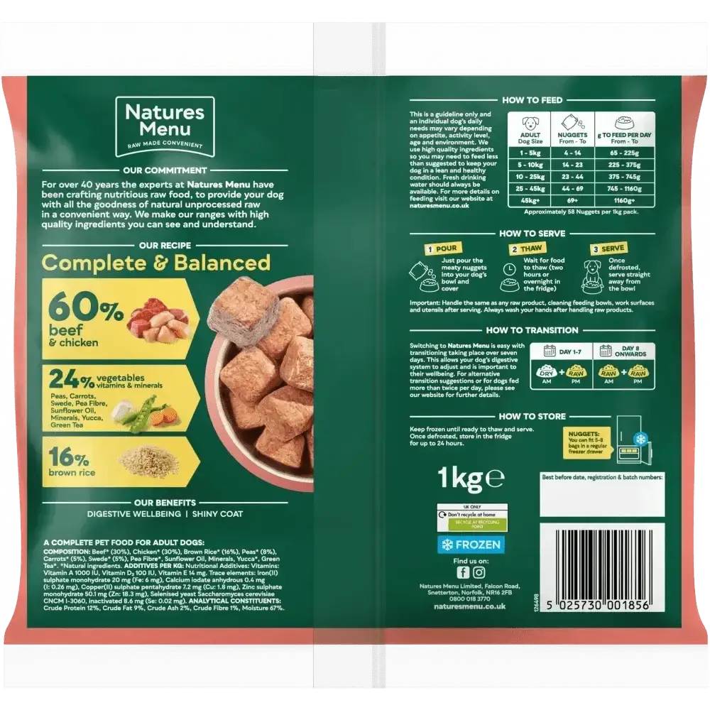 Natures Menu beef and chicken dog food with brown rice nuggets