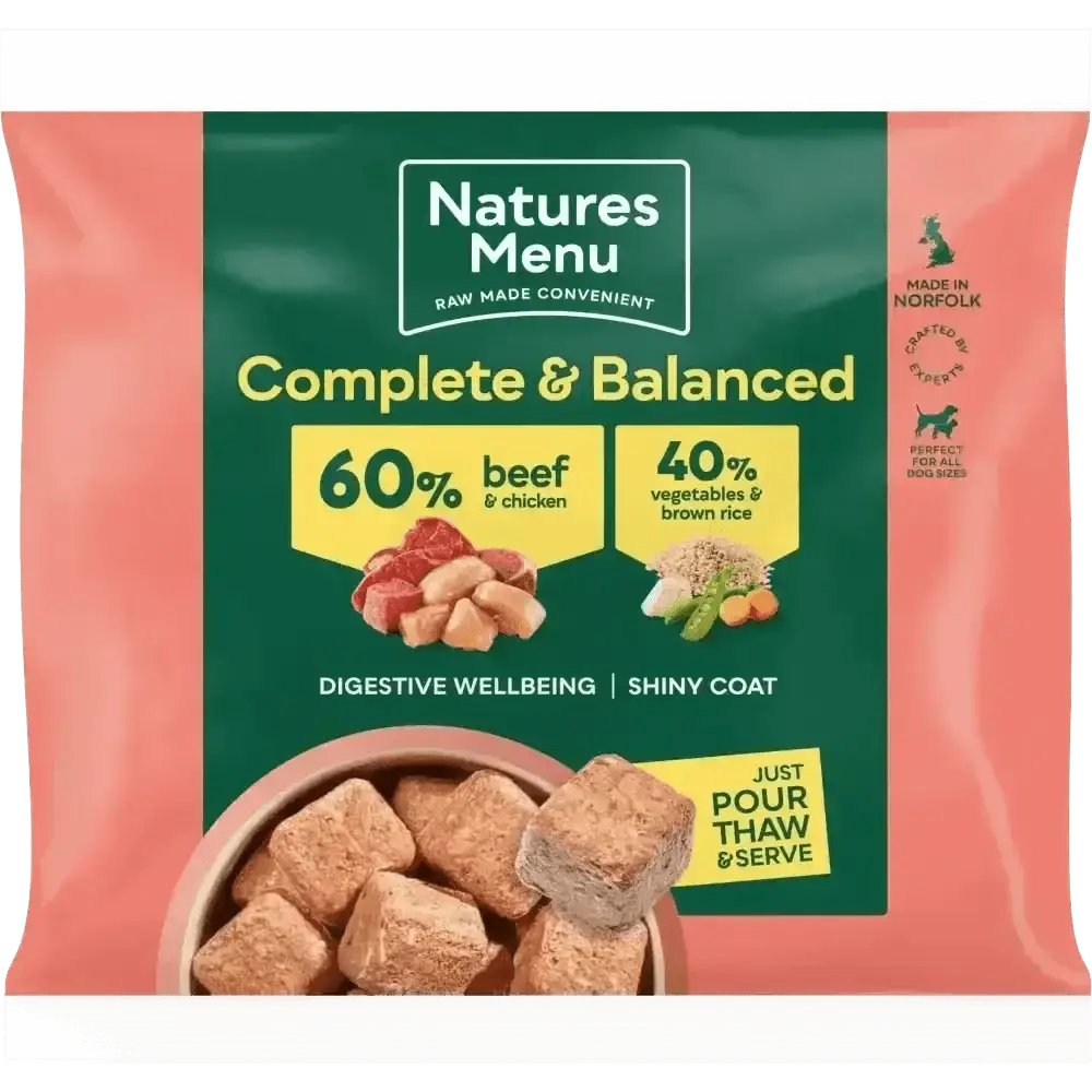 Natures Menu 60/40 beef chicken dog food with brown rice and vegetables