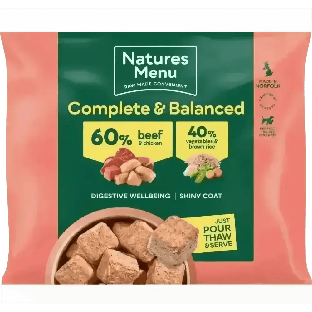 Natures Menu 60/40 beef chicken dog food with brown rice and vegetables
