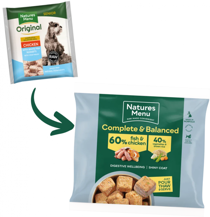 Natures Menu 60/40 Fish with Chicken, Vegetables and Brown Rice | Natural complete raw food for dogs