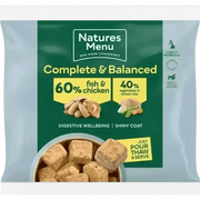 Natures Menu 60/40 fish and chicken dog food pouch with vegetables and brown rice for adult dogs