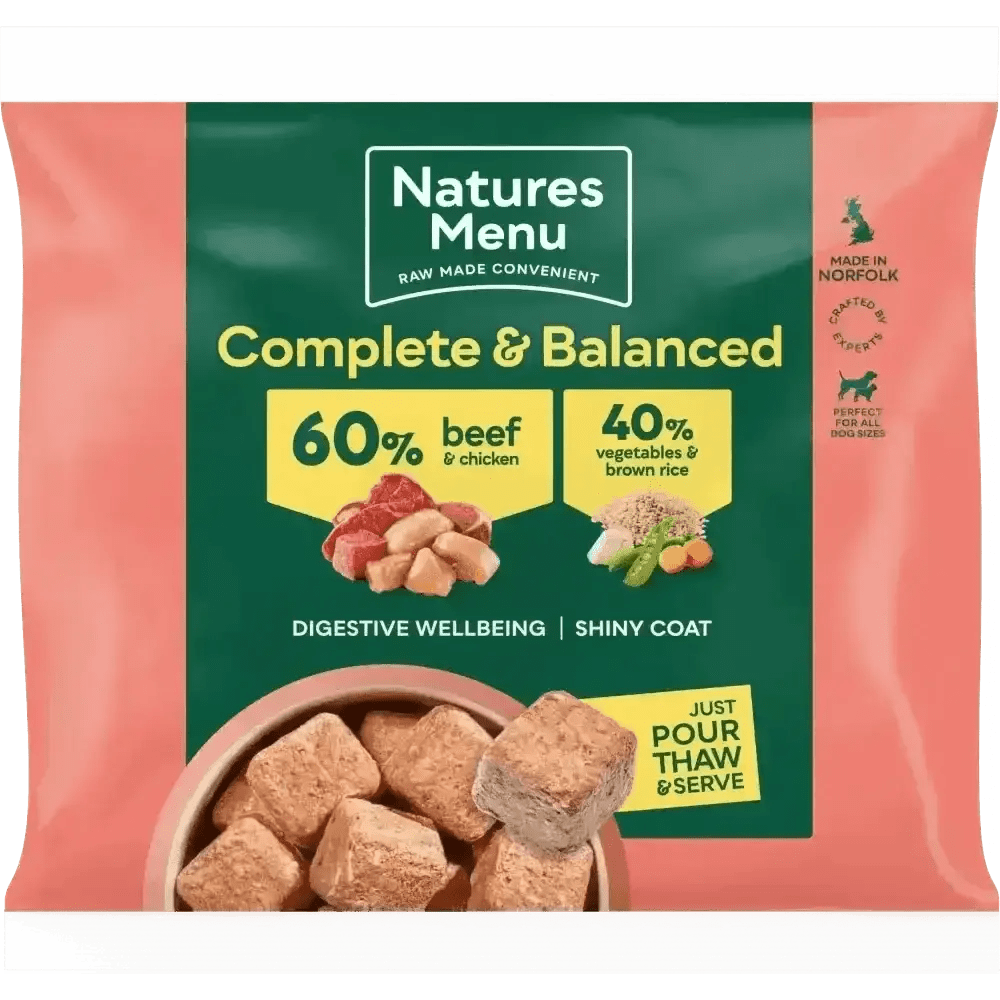 Natures Menu 60/40 beef chicken dog food with brown rice and vegetables