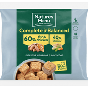 Natures Menu 60/40 fish and chicken dog food pouch with vegetables and brown rice for adult dogs