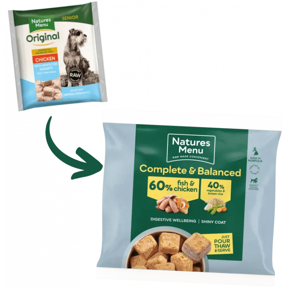 Natures Menu 60/40 fish and chicken dog food bag for adult dogs
