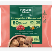 Natures Menu 80/20 Beef with Superfoods tender cuts dog food pouch for adult dogs