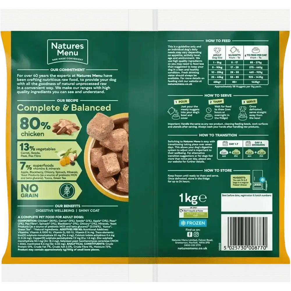 Natures Menu 80/20 Chicken with Superfoods for Adult Dogs, balanced single protein dog food bag