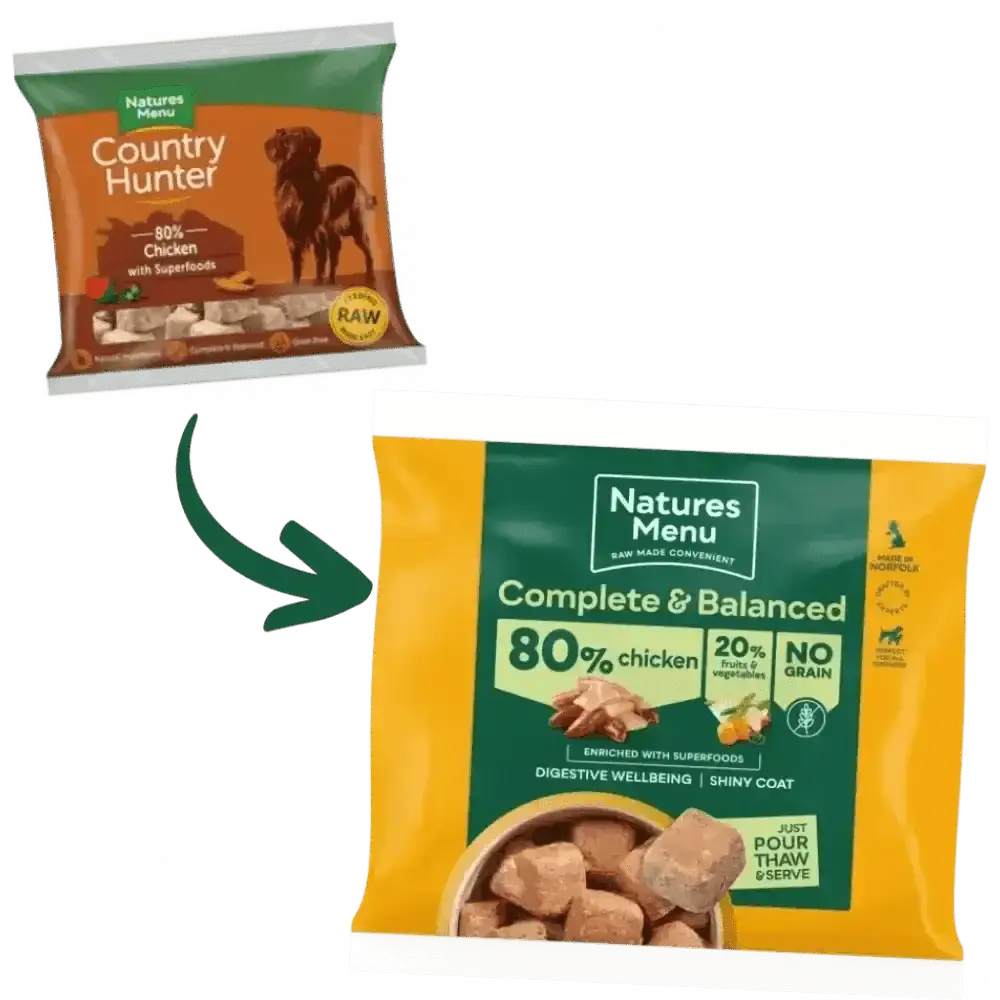 Natures Menu 80/20 Chicken with Superfoods for Adult Dogs in a complete and balanced raw dog food bag