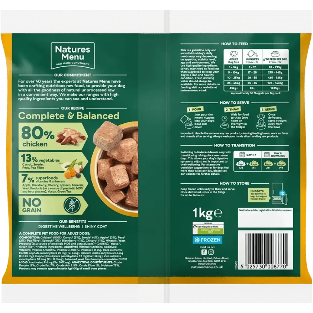 Natures Menu 80/20 Chicken with Superfoods for Adult Dogs, balanced single protein dog food bag