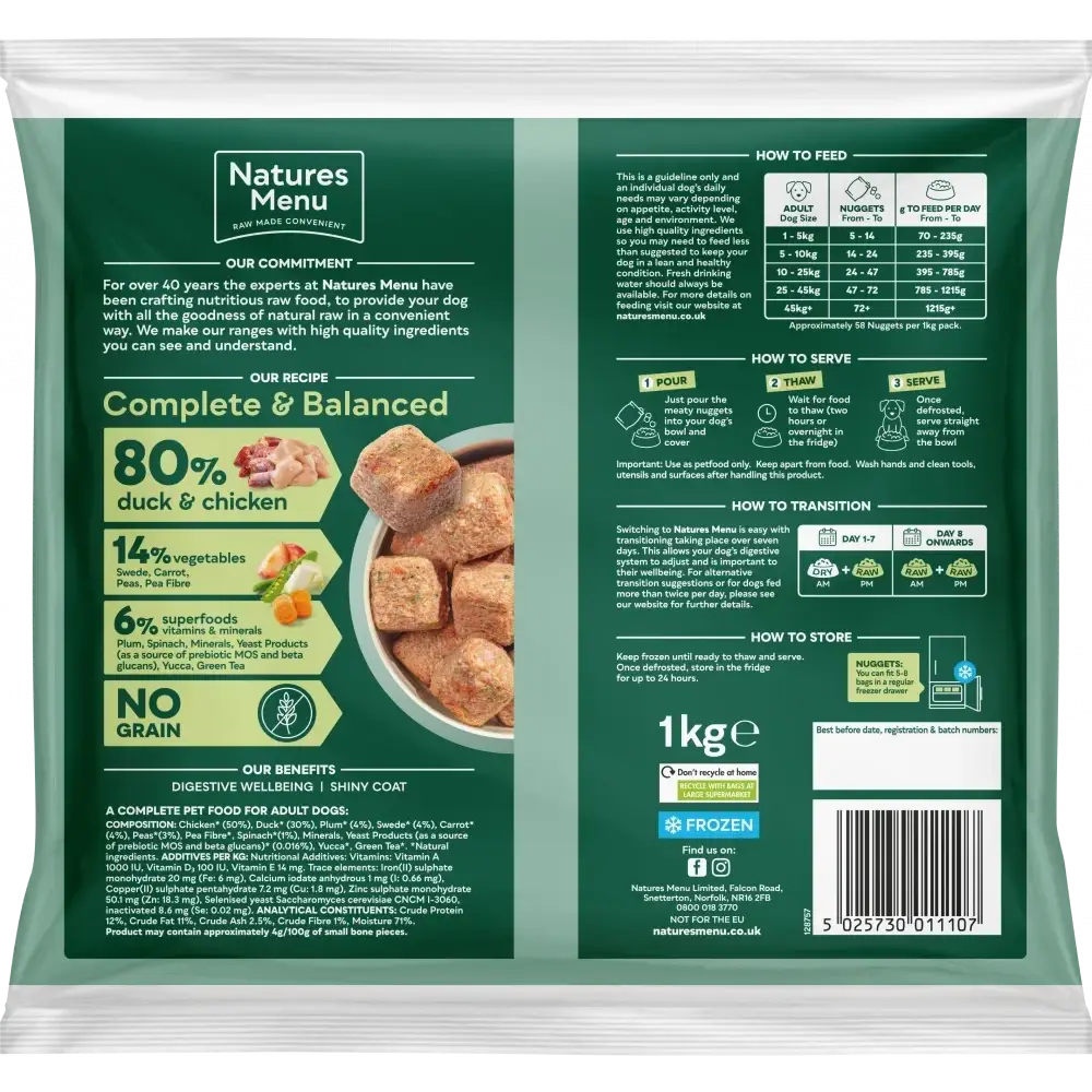 Natures Menu Complete Raw Dog Food 80/20 Duck with Superfoods | Natural complete raw food for dogs