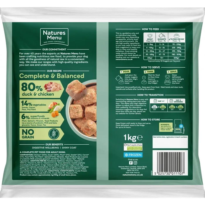 Natures Menu Complete Raw Dog Food 80/20 Duck with Superfoods | Natural complete raw food for dogs