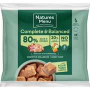 Natures Menu 80/20 Duck and Chicken with Superfoods raw nuggets for dog’s digestive wellbeing