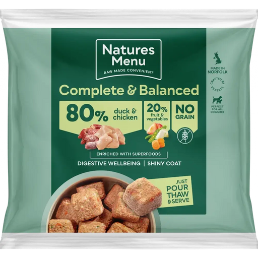 Natures Menu Complete Raw Dog Food 80/20 Duck with Superfoods | Natural complete raw food for dogs