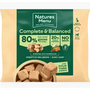 Natures Menu complete balanced dog food pouch with delicious meaty nuggets made from 80% goose and turkey, no grain